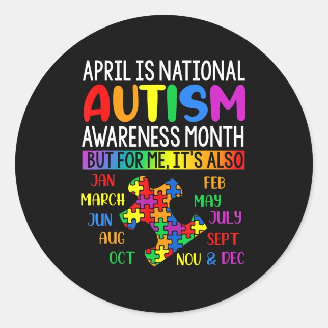Adesivo Redondo April is National Autism Awareness Month Kids Boys (Frente)