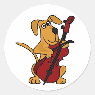 Adesivo Redondo AQ- Brown Puppy Dog Tocando Cello
