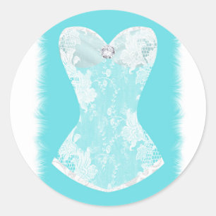 Adesivo Redondo Aqua Azul e Branco Glam Lingerie Favor de Festa de