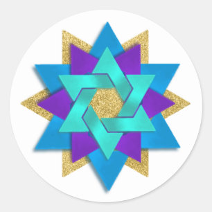 Adesivo Redondo Aqua Azul Púrpura, Turquesa Azul-Flor Estrela