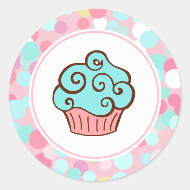 Adesivo Redondo Aqua Birthday Cupcake Bakery Stickers (Frente)