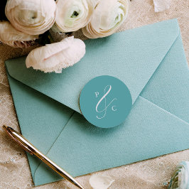 Adesivo Redondo Aqua Blue Ampersand Monogram Envelope Seals