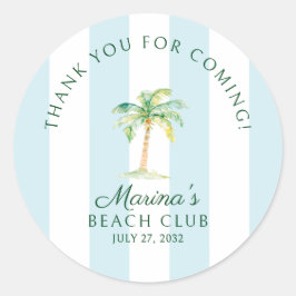 Adesivo Redondo Aqua Blue Cabana Stripes Palm Beach Club Obrigado