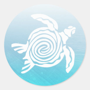 Adesivo Redondo Aqua Blue Sea Tropical Turtle Stickers