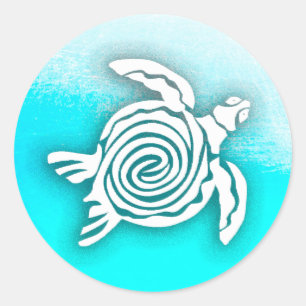 Adesivo Redondo Aqua Blue Sea Tropical Turtle Stickers