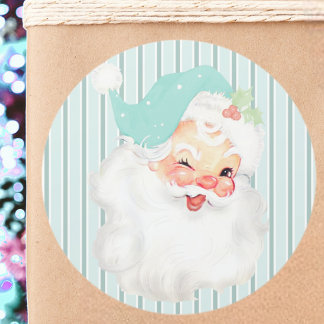 Adesivo Redondo Aqua Blue Vintage Winking Papai Noel Natal