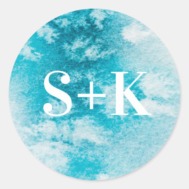 Adesivo Redondo Aqua Blue Watercolor (Frente)