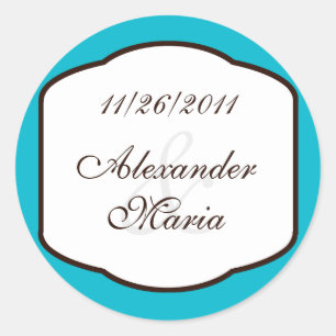 Adesivo Redondo Aqua Brown & White Wedding Envelope Seals
