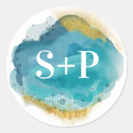 Adesivo Redondo Aqua de praia e dourado.