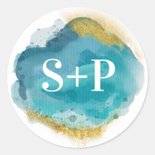 Adesivo Redondo Aqua de praia e dourado.