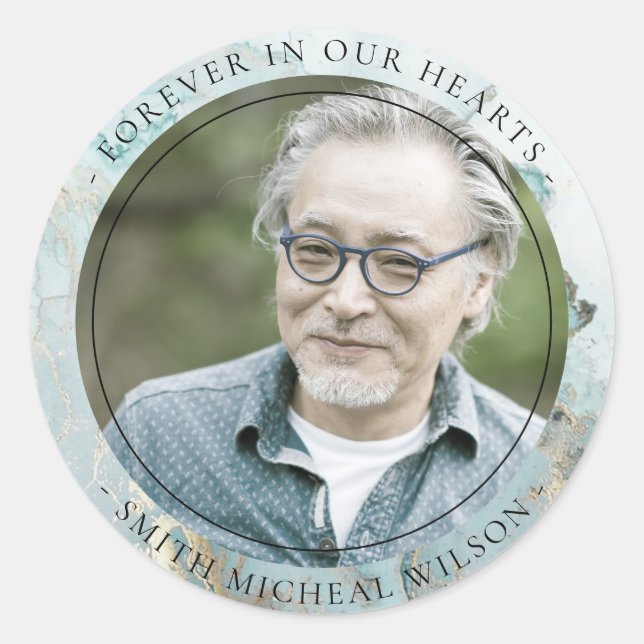 ADESIVO REDONDO AQUA DUSKY BLUE DOURADO AGATE SYMPATHY FOTO MEMORI (Frente)