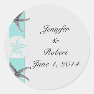 Adesivo Redondo Aqua e selo cinzento do envelope da estrela do mar