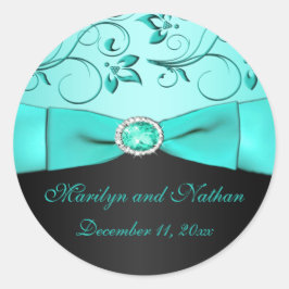 Adesivo Redondo Aqua e Vinheta Floral Preta