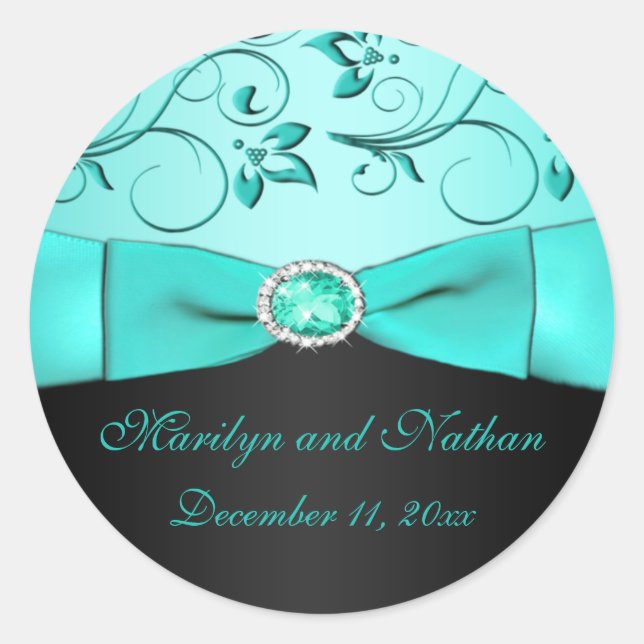 Adesivo Redondo Aqua e Vinheta Floral Preta (Frente)