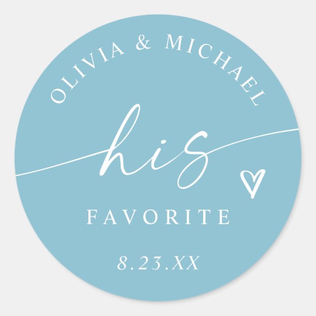 Adesivo Redondo Aqua His Favorite Handwriting Wedding Treat Bag (Frente)