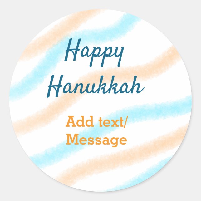 Adesivo Redondo Aqua laranja feliz Hanukkah adiciona mensagem de t (Frente)