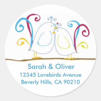 Adesivo Redondo Aqua Love Bird Address Labels