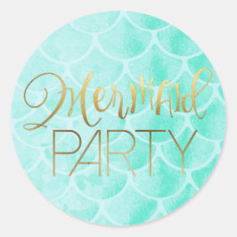 Adesivo Redondo Aqua Mermaid Scales | Tipografia Dourada