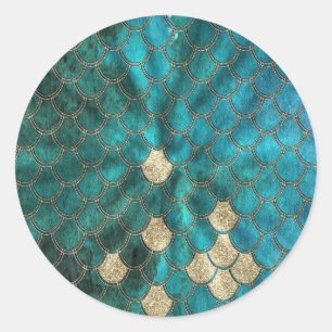Adesivo Redondo Aqua Mermaidscales verde com brilho do ouro