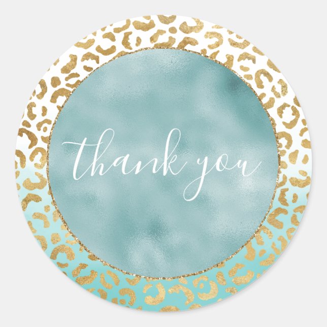 Adesivo Redondo Aqua Mint Watercolor Leopardo Dourado (Frente)