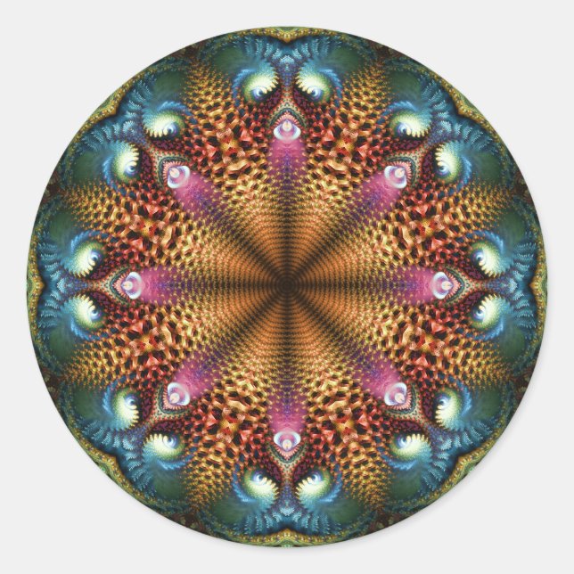 Adesivo Redondo Aqua Ouro Mandala Fractal Star Sticker (Frente)