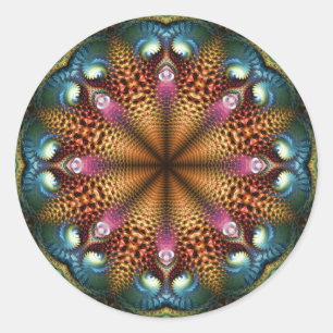 Adesivo Redondo Aqua Ouro Mandala Fractal Star Sticker