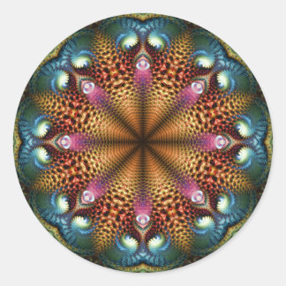 Adesivo Redondo Aqua Ouro Mandala Fractal Star Sticker