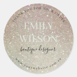 Adesivo Redondo Aqua Rosa Verde Brilhante Obrigado pelo seu pedido