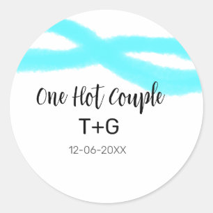 Adesivo Redondo Aqua sky azul pastel um casal quente adiciona nome