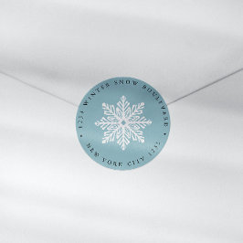 Adesivo Redondo Aqua Snowflake Endereço da família de Natal de Cas