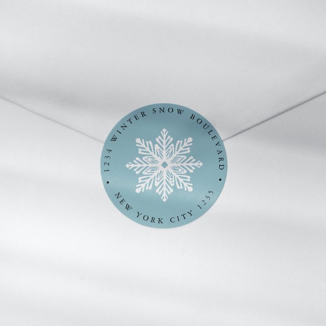 Adesivo Redondo Aqua Snowflake Endereço da família de Natal de Cas (Criador carregado)