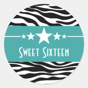 Adesivo Redondo Aqua Stars Zebra Print Sweet 16 Stickers