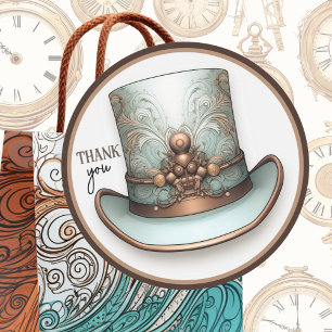 Adesivo Redondo Aqua Steampunk Personalizável e Chapéu Superior de