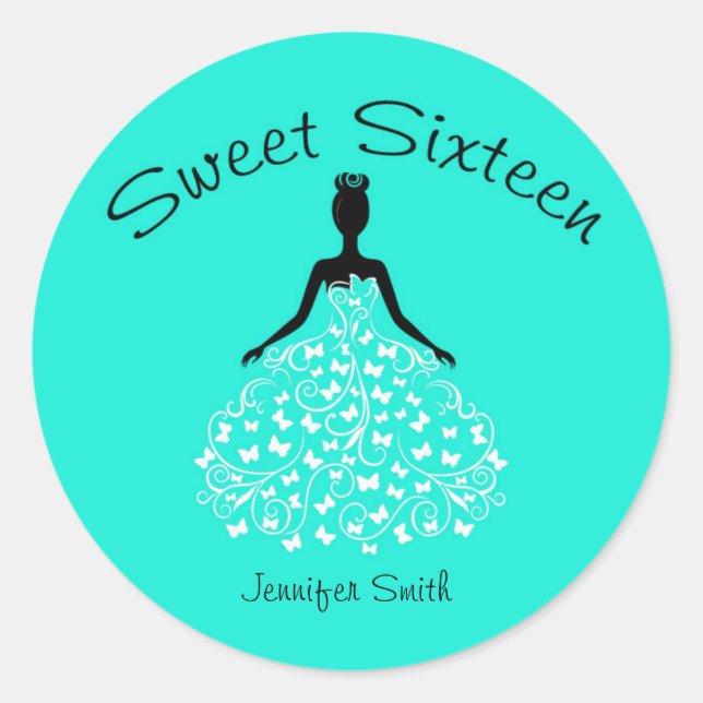 Adesivo Redondo Aqua Sweet XVI Butterfly Envelope Seals (Frente)