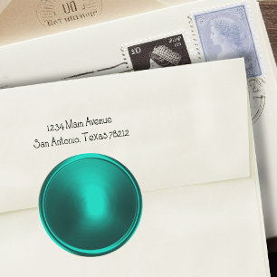 Adesivo Redondo Aqua Teal Green Envelope Dourado Seal