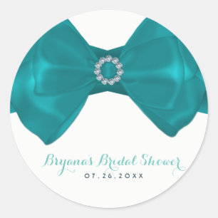 Adesivo Redondo Aqua Teal Ribbon & Diamantes Bridal Shower Elegant
