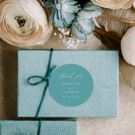 Adesivo Redondo Aqua Thank You Wedding Calligraphy Favor Labels
