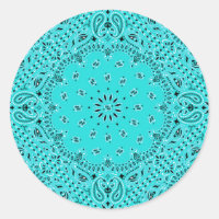 Aqua Turquoise Paisley Western Bandana Scarf Impre