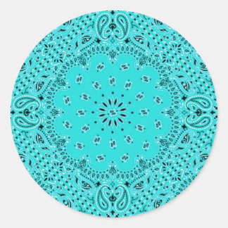 Adesivo Redondo Aqua Turquoise Paisley Western Bandana Scarf Impre