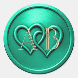 Adesivo Redondo Aqua Two Hearts Intertwined Monogram Wedding