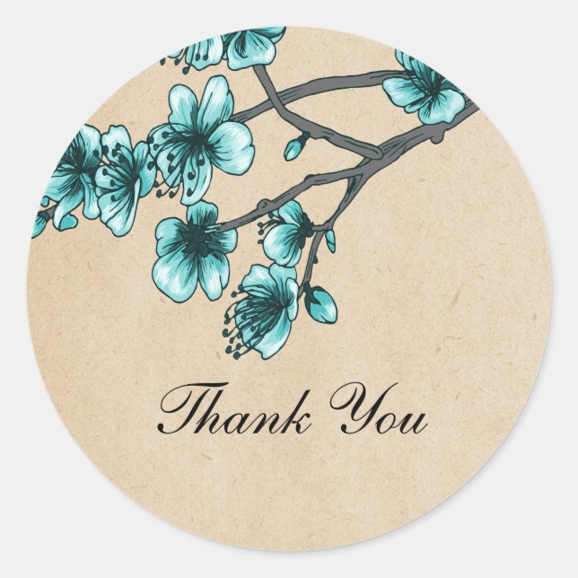 Adesivo Redondo Aqua Vintage Cherry Blossoms Obrigado Stickers (Frente)
