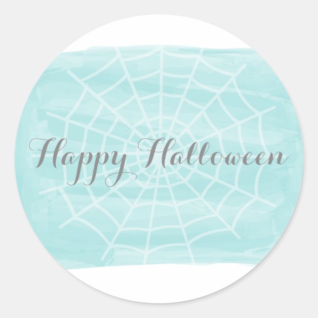 Adesivo Redondo Aqua Watercolor Spider Web Halloween Stickers (Frente)