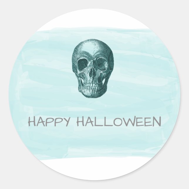 Adesivo Redondo Aqua Watercolor - Vinhetas do Halloween Skull (Frente)