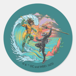 Adesivo Redondo Aquaman & Black Manta Tidal Wave