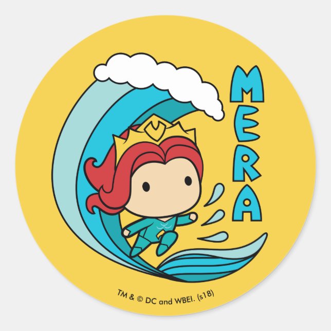 Adesivo Redondo Aquaman | Chibi Mera Riding Wave Graphic (Frente)