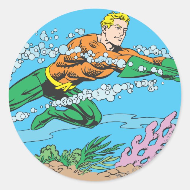 Adesivo Redondo Aquaman Dashes Através da Água (Frente)