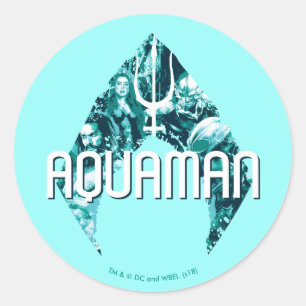 Adesivo Redondo Aquaman   Orin, Mera, Orm & Manta preto no símbol