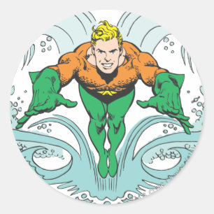 Adesivo Redondo Aquaman Pulando para a Frente