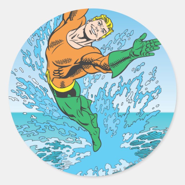 Adesivo Redondo Aquaman sai do mar (Frente)