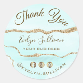 Adesivo Redondo Aquamarine Agate Obrigado Sticker